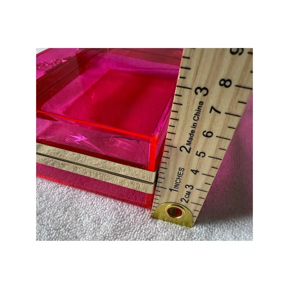 Concert Y2K Hot Pink Transparent Acrylic Box Clutch Gold Chain Crossbody Bag
